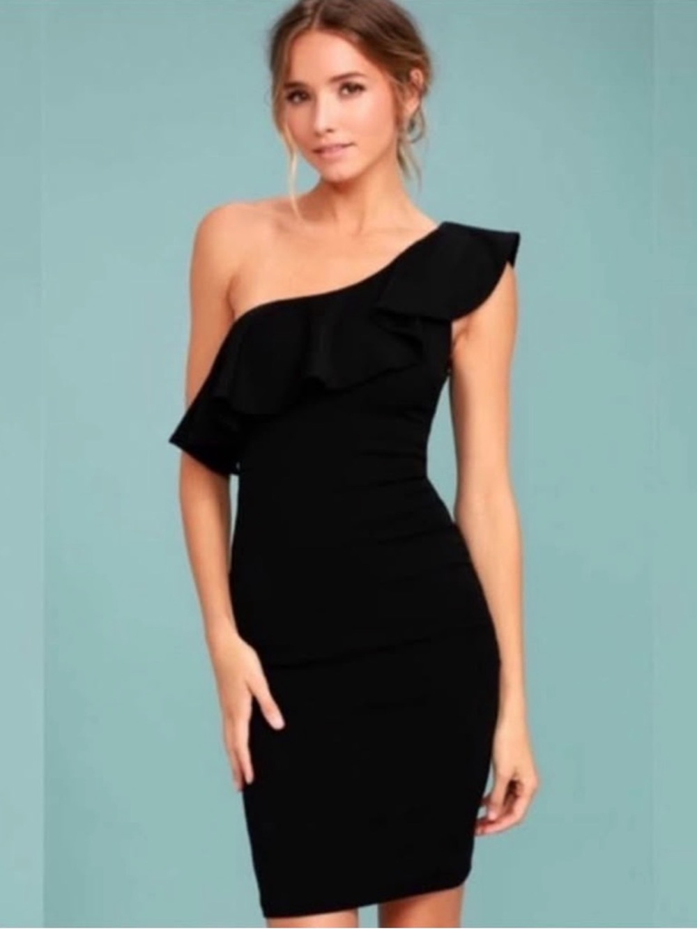 Lulus Enticing Behavior One Shoulder Mini Sheath Dress